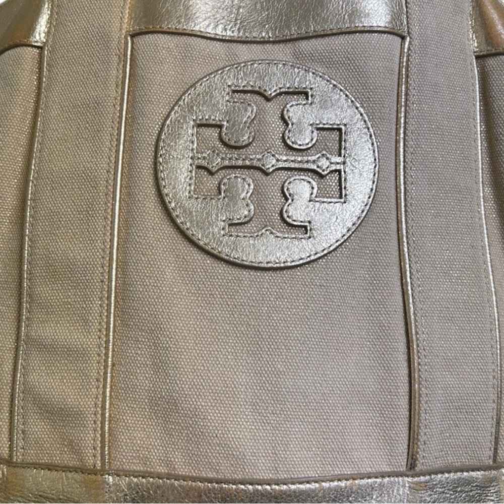 Tory Burch Beige Canvas Tote with Silver Trim - Picture 6 of 13
